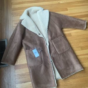 Mango Reversible Faux Shearling Coat New